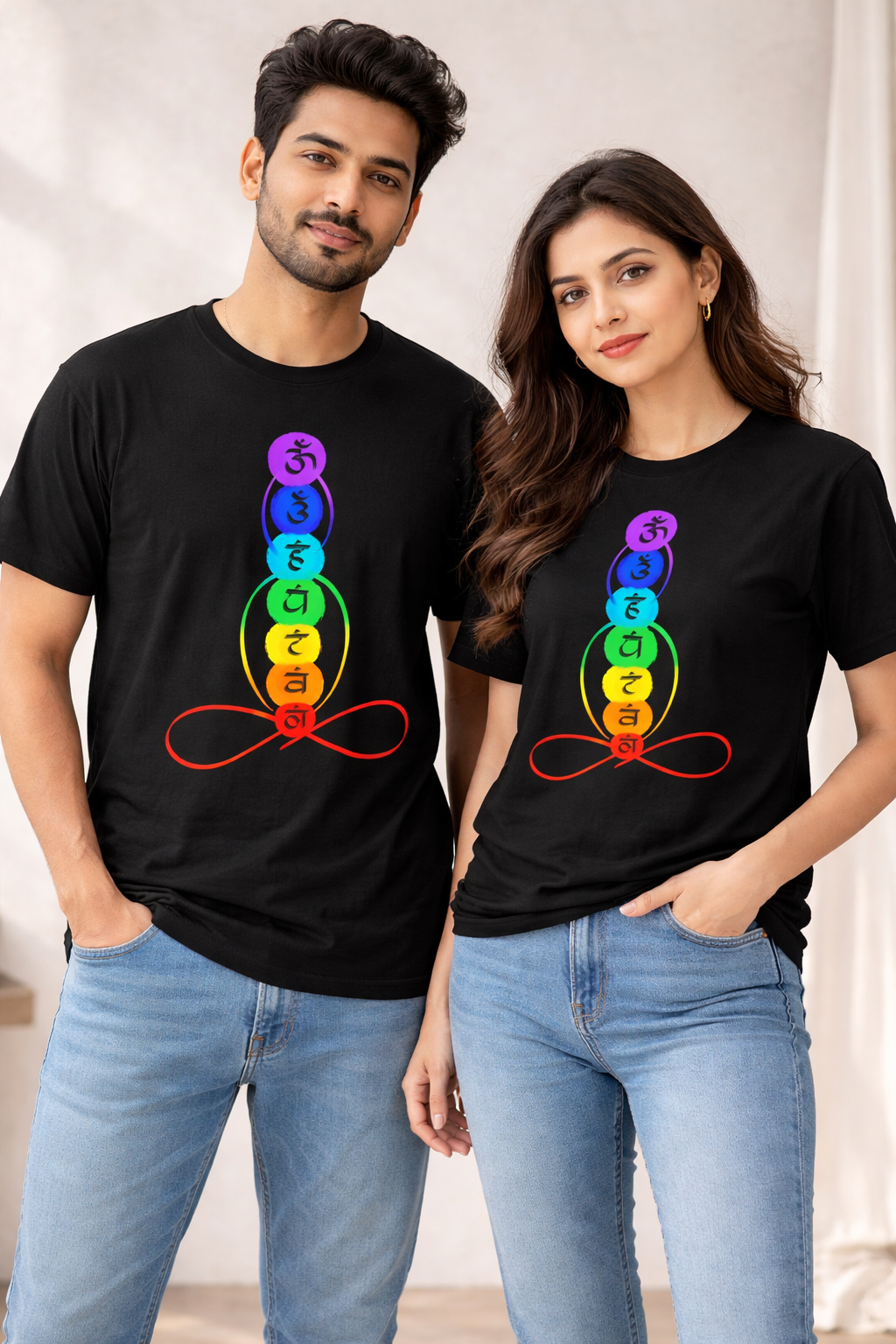 7 Chakra Om Symbol Spiritual T-Shirt – Rainbow Energy Meditation Yoga Tee for Men & Women | Unisex Cotton Crew Neck