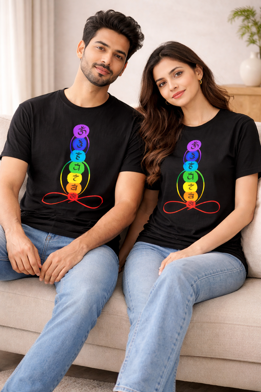 7 Chakra Om Symbol Spiritual T-Shirt – Rainbow Energy Meditation Yoga Tee for Men & Women | Unisex Cotton Crew Neck